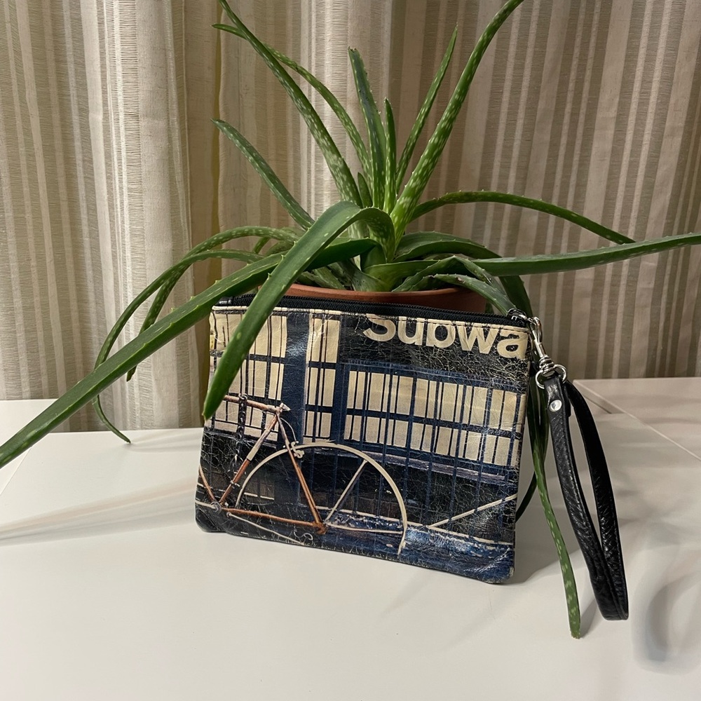 Nancy Lucia distressed leather NYC subway pochette wristlet bag